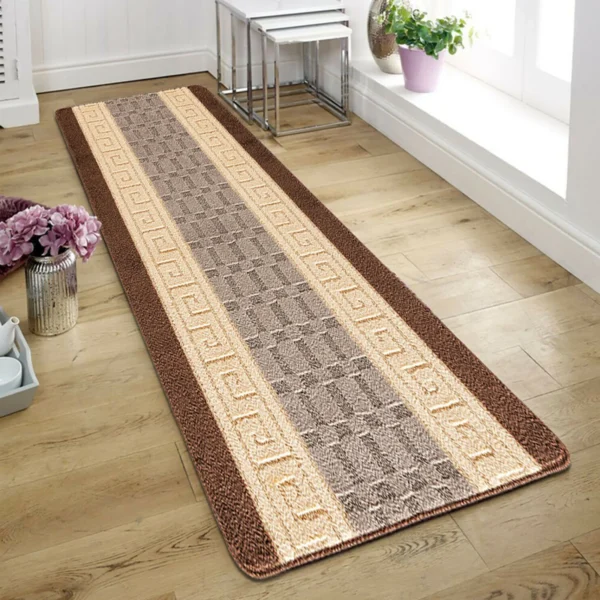 Nada Geometric Rug Beige Brown 80 x 300 cm Nada Beige Brown geometric rug 80 x 300 cm, low pile with non-slip gel back, in a room setting