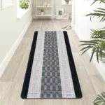 Nada Black Grey geometric rug 60 x 220 cm, low pile with non-slip gel back, in a room setting