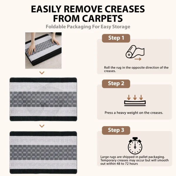 Nada Black Grey geometric rug – crease removal guide