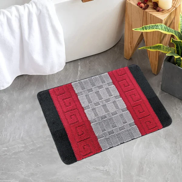 Nada Black Grey Red geometric rug 40 x 60 cm, low pile with non-slip gel back, in a room setting