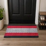 Nada Black Grey Red geometric rug 60 x 110 cm, low pile with non-slip gel back, in a room setting