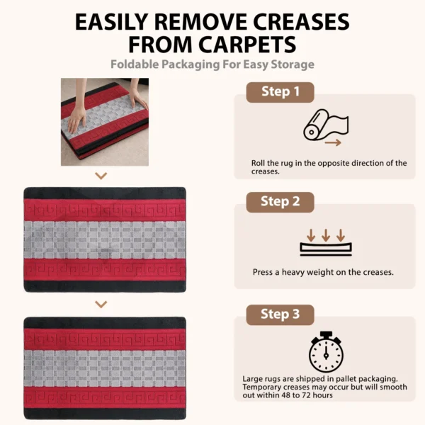 Nada Black Grey Red geometric rug – crease removal guide