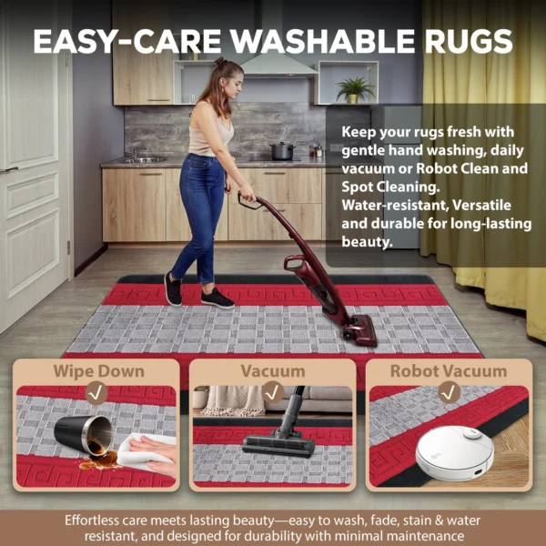 Nada Black Grey Red geometric rug – easy-care washable