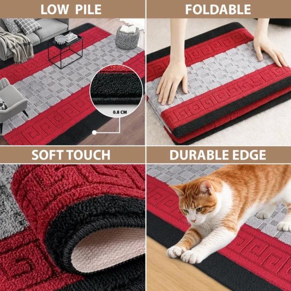 Nada Black Grey Red geometric rug – features