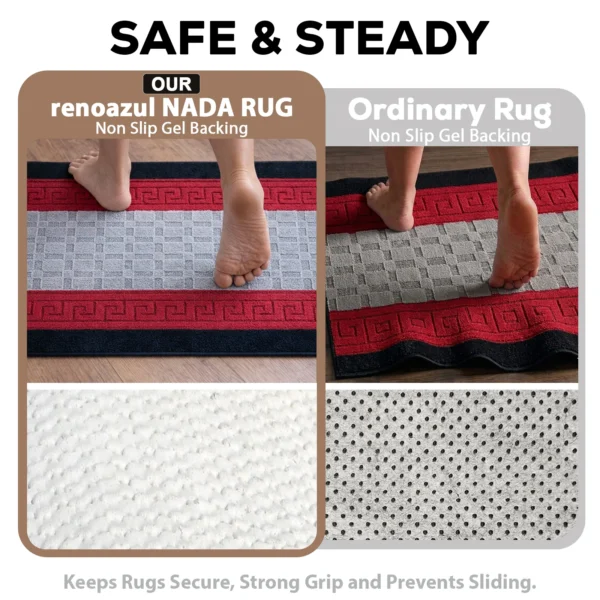 Nada Black Grey Red geometric rug – non-slip backing