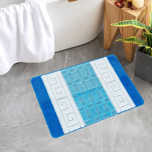 Nada Geometric Rug Blue 40 x 60 cm Nada Blue geometric rug 40 x 60 cm, low pile with non-slip gel back, in a room setting