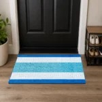 Nada Blue geometric rug 60 x 110 cm, low pile with non-slip gel back, in a room setting