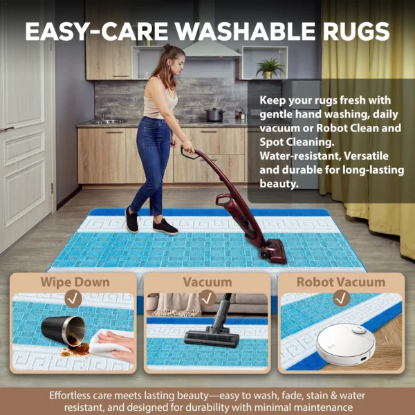 Nada Blue geometric rug – easy-care washable