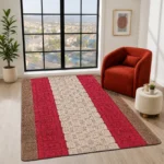 Nada Brown Red geometric rug 120 x 150 cm, low pile with non-slip gel back, in a room setting