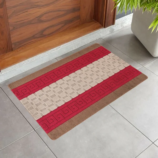 Nada Geometric Rug Brown Red 50 x 80 cm Nada Brown Red geometric rug 50 x 80 cm, low pile with non-slip gel back, in a room setting