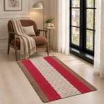 Nada Brown Red geometric rug 80 x 150 cm, low pile with non-slip gel back, in a room setting