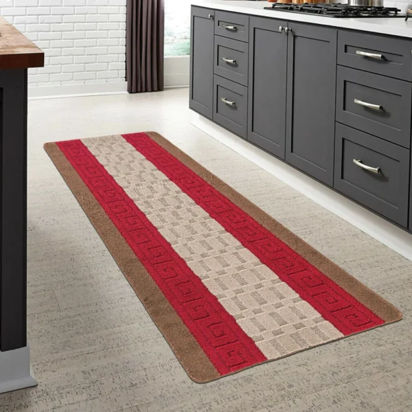 Nada Geometric Rug Brown Red 80 x 300 cm Nada Brown Red geometric rug 80 x 300 cm, low pile with non-slip gel back, in a room setting