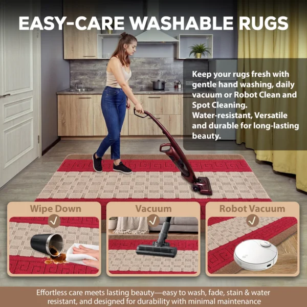 Nada Brown Red geometric rug – easy-care washable