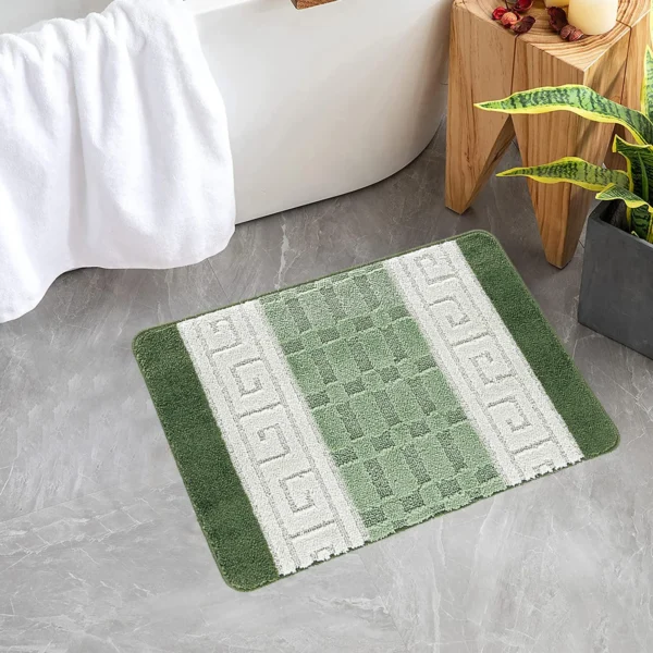 Nada Geometric Rug Green 40 x 60 cm Nada Green geometric rug 40 x 60 cm, low pile with non-slip gel back, in a room setting
