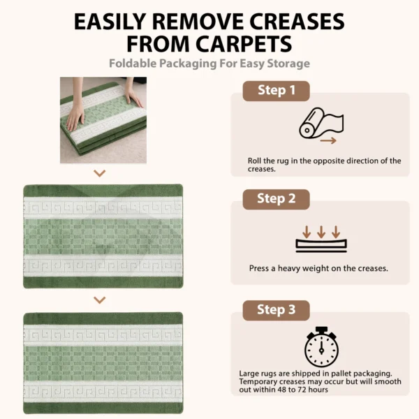 Nada Green geometric rug – crease removal guide