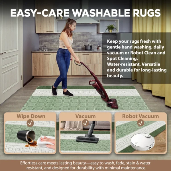 Nada Green geometric rug – easy-care washable