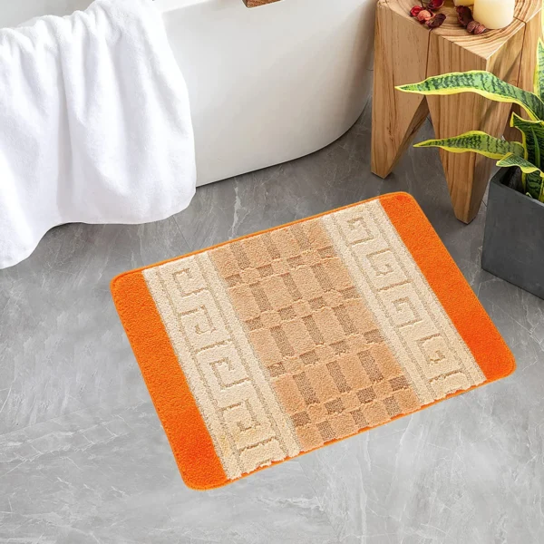 Nada Orange geometric rug 40 x 60 cm, low pile with non-slip gel back, in a room setting