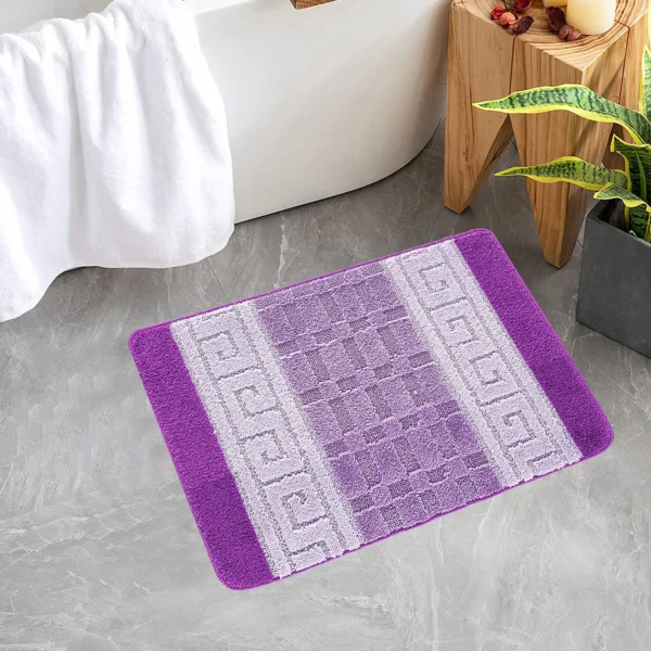 Nada Geometric Rug Purple 40 x 60 cm Nada Purple geometric rug 40 x 60 cm, low pile with non-slip gel back, in a room setting