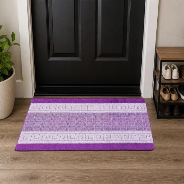Nada Purple geometric rug 60 x 110 cm, low pile with non-slip gel back, in a room setting