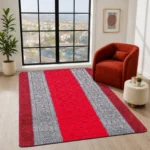 Nada Red Grey geometric rug 120 x 150 cm, low pile with non-slip gel back, in a room setting