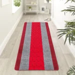 Nada Red Grey geometric rug 60 x 220 cm, low pile with non-slip gel back, in a room setting