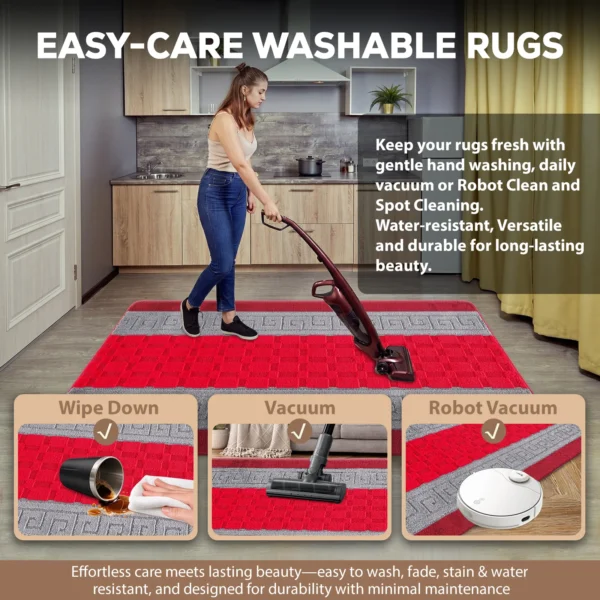 Nada Red Grey geometric rug – easy-care washable