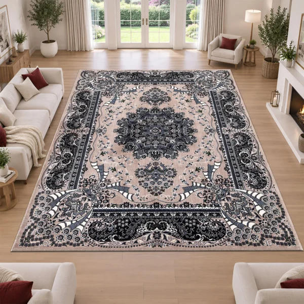 Rada Traditional Floral Rug Beige 280 x 380 cm Rada Beige traditional floral rug 280 x 380 cm, medium pile with jute backing, in a living room
