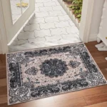 Rada Beige traditional floral rug 60 x 110 cm, medium pile with jute backing, in a living room