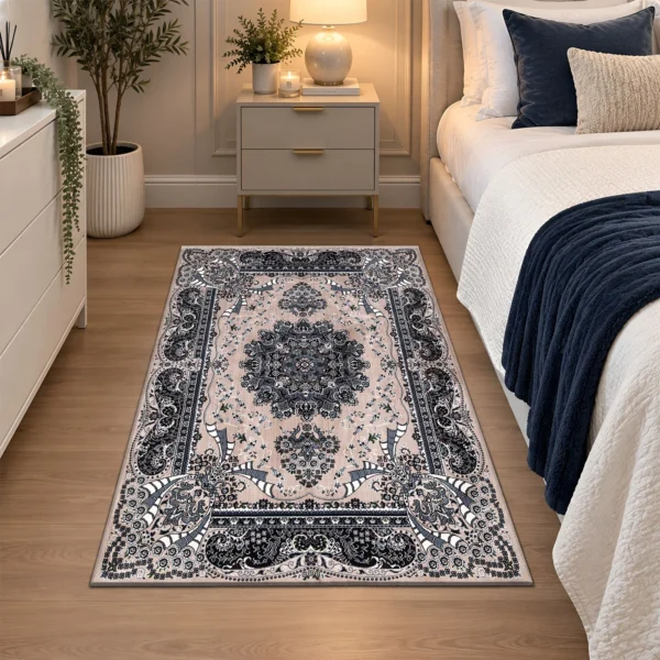 Rada Traditional Floral Rug Beige 80 x 150 cm Rada Beige traditional floral rug 80 x 150 cm, medium pile with jute backing, in a living room