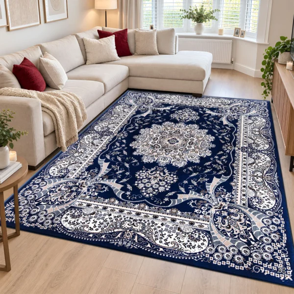 Rada Traditional Floral Rug Blue 200 x 290 cm Rada Blue traditional floral rug 200 x 290 cm, medium pile with jute backing, in a living room