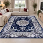Rada Blue traditional floral rug 240 x 320 cm, medium pile with jute backing, in a living room