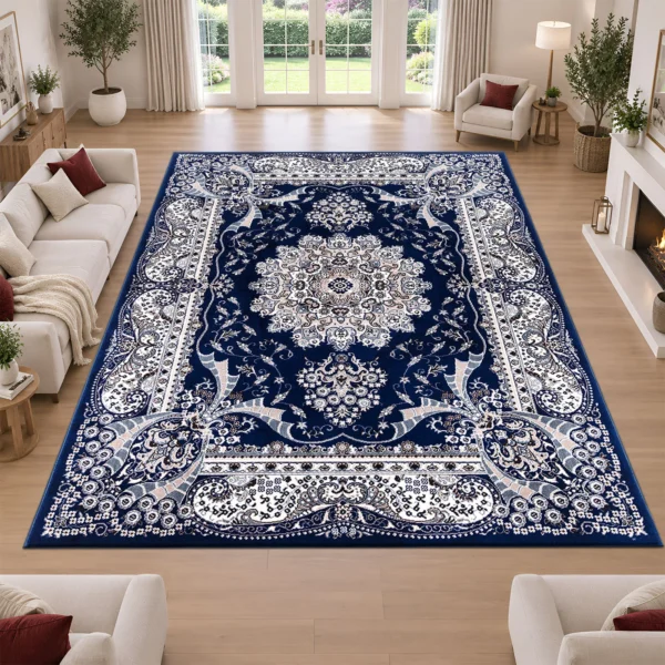 Rada Traditional Floral Rug Blue 280 x 380 cm Rada Blue traditional floral rug 280 x 380 cm, medium pile with jute backing, in a living room