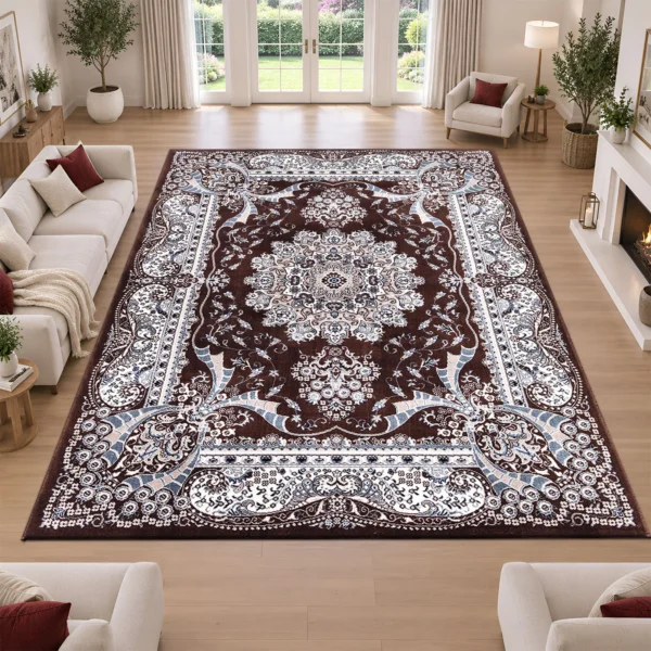 Rada Traditional Floral Rug Brown 280 x 380 cm Rada Brown traditional floral rug 280 x 380 cm, medium pile with jute backing, in a living room