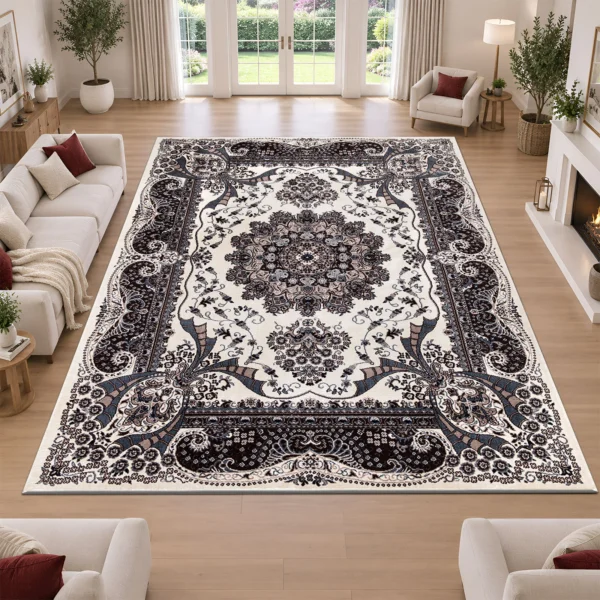 Rada Traditional Floral Rug Cream 280 x 380 cm Rada Cream traditional floral rug 280 x 380 cm, medium pile with jute backing, in a living room