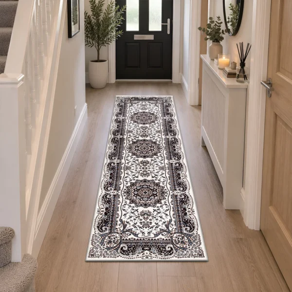 Rada Traditional Floral Rug Cream 60 x 220 cm Rada Cream traditional floral rug 60 x 220 cm, medium pile with jute backing, in a living room