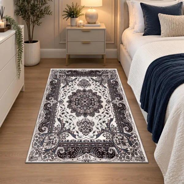 Rada Traditional Floral Rug Cream 80 x 150 cm Rada Cream traditional floral rug 80 x 150 cm, medium pile with jute backing, in a living room