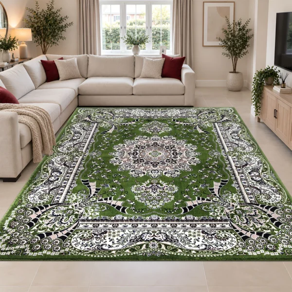 Rada Traditional Floral Rug Green 240 x 320 cm Rada Green traditional floral rug 240 x 320 cm, medium pile with jute backing, in a living room