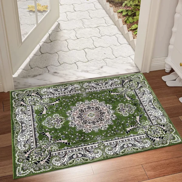 Rada Traditional Floral Rug Green 60 x 110 cm Rada Green traditional floral rug 60 x 110 cm, medium pile with jute backing, in a living room