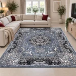 Rada Grey traditional floral rug 240 x 320 cm, medium pile with jute backing, in a living room