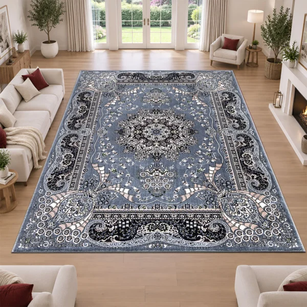 Rada Traditional Floral Rug Grey 280 x 380 cm Rada Grey traditional floral rug 280 x 380 cm, medium pile with jute backing, in a living room