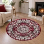 Rada Red traditional floral rug 120 x 120 cm, medium pile with jute backing, in a living room