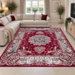 Rada Red traditional floral rug 240 x 320 cm, medium pile with jute backing, in a living room
