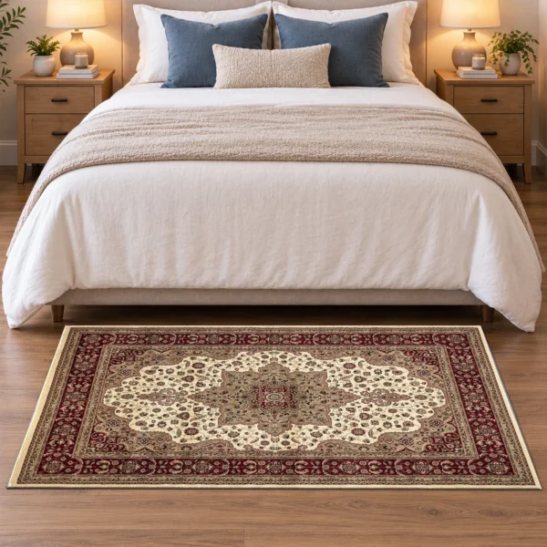 Rome Traditional Floral Rug Cream 80 x 150 cm Rome Cream traditional floral rug 80 x 150 cm, medium pile with jute backing, in a living room
