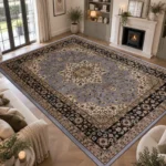 Rome Grey traditional floral rug 240 x 320 cm, medium pile with jute backing, in a living room