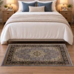 Rome Grey traditional floral rug 80 x 150 cm, medium pile with jute backing, in a living room