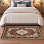 Rome Red traditional floral rug 80 x 150 cm, medium pile with jute backing, in a living room